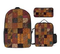 Zaino da 3 pezzi per donne e uomini, leggero, casual, borsa a tracolla, set con borsa termica per il pranzo e astuccio organizer in stile africano patchwork