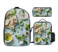 Zaino da 3 pezzi per donne e uomini, leggero, casual, borsa a tracolla, set con borsa termica per il pranzo e astuccio organizer per olio d'oliva e pane