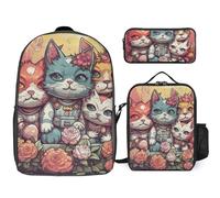 Zaino da 3 pezzi per donne e uomini, leggero, casual, borsa a tracolla, set con borsa termica per il pranzo e astuccio organizer floreale stile punk