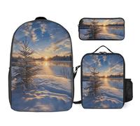 Zaino da 3 pezzi per donne e uomini, leggero, casual, borsa a tracolla, set con borsa termica per il pranzo e astuccio organizer per tranquilli paesaggi invernali