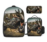 Zaino da 3 pezzi per donne e uomini, leggero, casual, borsa a tracolla, set con borsa termica per il pranzo e astuccio, organizer per sport, moto, stile, taglia unica