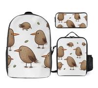 Zaino da 3 pezzi per donne e uomini, leggero, casual, borsa a tracolla, set con borsa termica per il pranzo e astuccio organizer Kiwi uccelli carino