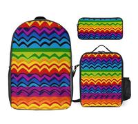 Zaino da 3 pezzi per donne e uomini, leggero, casual, borsa a tracolla, set con borsa termica per il pranzo e astuccio organizer, motivo arcobaleno Gay Pride
