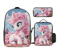 Zaino da 3 pezzi per donne e uomini, leggero, casual, borsa a tracolla, set con borsa termica per il pranzo e astuccio organizer con cartoni animati