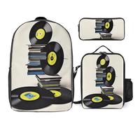Zaino da 3 pezzi per donne e uomini, leggero, casual, borsa a tracolla, set con borsa termica per il pranzo e astuccio organizer per dischi in vinile e nastri