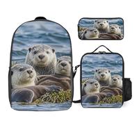 Zaino da 3 pezzi per donne e uomini, leggero, casual, borsa a tracolla, set con borsa termica per il pranzo e astuccio organizer per famiglia di lontra marina