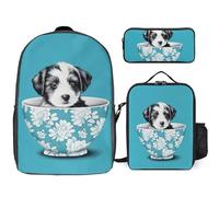 Zaino da 3 pezzi per donne e uomini, leggero, casual, borsa a tracolla, set con borsa termica per il pranzo e astuccio organizer per cuccioli nella tazza