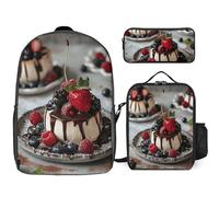 Zaino da 3 pezzi per donne e uomini, leggero, casual, borsa a tracolla, set con borsa termica per il pranzo e astuccio organizer per torte al cioccolato e formaggio