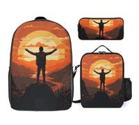 Zaino da 3 pezzi per donne e uomini, leggero, casual, borsa a tracolla, set con borsa termica per il pranzo e astuccio organizer a braccia aperte