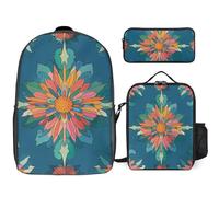 Zaino da 3 pezzi per donne e uomini, leggero, casual, borsa a tracolla, set con borsa termica per il pranzo e astuccio organizer dai colori vivaci motivo cardo scozzese