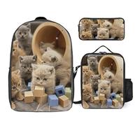 Zaino da 3 pezzi per donne e uomini, leggero, casual, borsa a tracolla, set con borsa termica per il pranzo e astuccio organizer per giocare con blocchi