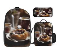 Zaino da 3 pezzi per donne e uomini, leggero, casual, borsa a tracolla, set con borsa termica per il pranzo e astuccio, organizer pane su piatto bianco