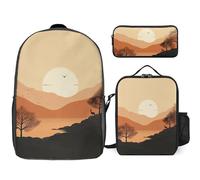 Zaino da 3 pezzi per donne e uomini, leggero, casual, borsa a tracolla, set con borsa termica per il pranzo e astuccio organizer cervi e colline