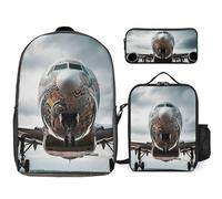 Zaino da 3 pezzi per donne e uomini, leggero, casual, borsa a tracolla, set con borsa termica per il pranzo e astuccio, organizer per aeroplano artistico