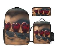 Zaino da 3 pezzi per donne e uomini, leggero, casual, borsa a tracolla, set con borsa termica per il pranzo e astuccio organizer con cuore sorridente