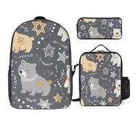 Zaino da 3 pezzi per donne e uomini, leggero, casual, borsa a tracolla, set con borsa termica per il pranzo e astuccio organizer Star Bear