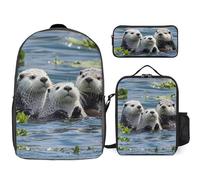 Zaino da 3 pezzi per donne e uomini, leggero, casual, borsa a tracolla, set con borsa termica per il pranzo e astuccio organizer bella lontra marina