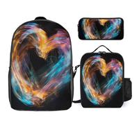 Zaino da 3 pezzi per donne e uomini, leggero, casual, borsa a tracolla, set con borsa termica per il pranzo e astuccio organizer a forma di cuore luminoso