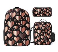 Zaino da 3 pezzi per donne e uomini, leggero, casual, borsa a tracolla, set con borsa termica per il pranzo e astuccio organizer Love Heart