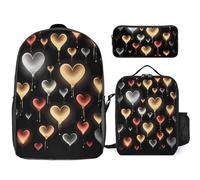 Zaino da 3 pezzi per donne e uomini, leggero, casual, borsa a tracolla, set con borsa termica per il pranzo e astuccio organizer Glowing Love