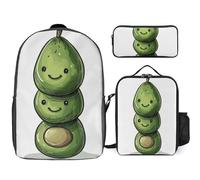Zaino da 3 pezzi per donne e uomini, leggero, casual, borsa a tracolla, set con borsa termica per il pranzo e astuccio organizer tre avocado verdi