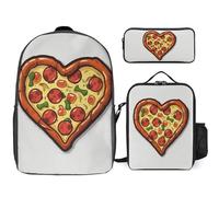 Zaino da 3 pezzi per donne e uomini, leggero, casual, borsa a tracolla, set con borsa termica per il pranzo e astuccio organizer I Love Pizza Heart