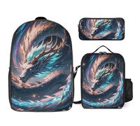 Zaino da 3 pezzi per donne e uomini, leggero, casual, borsa a tracolla, set con borsa termica per il pranzo e astuccio organizer The Dragon Is Soaring