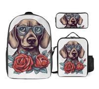 Zaino da 3 pezzi per donne e uomini, leggero, casual, borsa a tracolla, set con borsa termica per il pranzo e astuccio organizer per cani che indossano occhiali, stile, taglia unica