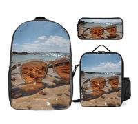 Zaino da 3 pezzi per donne e uomini, leggero, casual, borsa a tracolla, set con borsa termica per il pranzo e astuccio, organizer per occhiali da sole sulla spiaggia
