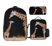 Zaino da 3 pezzi per donne e uomini, leggero, casual, borsa a tracolla, set con borsa termica per il pranzo e astuccio organizer per madri, bambini, giraffa