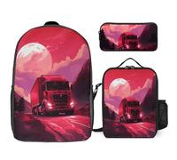 Zaino da 3 pezzi per donne e uomini, leggero, casual, borsa a tracolla, set con borsa termica per il pranzo e astuccio organizer a forma di luna rossa