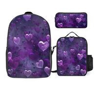 Zaino da 3 pezzi per donne e uomini, leggero, casual, borsa a tracolla, set con borsa termica per il pranzo e astuccio organizer a molte forme di cuore