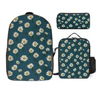 Zaino da 3 pezzi per donne e uomini, leggero, casual, borsa a tracolla, set con borsa termica per il pranzo e astuccio organizer piccola margherita