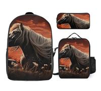 Zaino da 3 pezzi per donne e uomini, leggero, casual, borsa a tracolla, set con borsa termica per il pranzo e astuccio organizer romantico Mustang