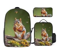 Zaino da 3 pezzi per donne e uomini, leggero, casual, borsa a tracolla, set con borsa termica per il pranzo e astuccio organizer per uccelli, scoiattoli, insetti