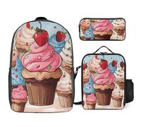 Zaino da 3 pezzi per donne e uomini, leggero, casual, borsa a tracolla, set con borsa termica per il pranzo e astuccio, organizer per cupcake e gelato
