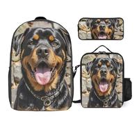 Zaino da 3 pezzi per donne e uomini, leggero, casual, borsa a tracolla, set con borsa termica per il pranzo e astuccio organizer per cani Rottweiler con testa di lingua