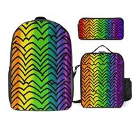 Zaino da 3 pezzi per donne e uomini, leggero, casual, borsa a tracolla, set con borsa termica per il pranzo e astuccio organizer, motivo arcobaleno Gay Pride
