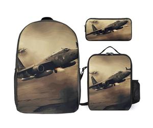 Zaino da 3 pezzi per donne e uomini, leggero, casual, borsa a tracolla, set con borsa termica per il pranzo e astuccio, organizer per aereo da guerra