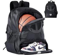 Zaino da basket per uomini e donne con scomparto per palline e scarpe, capacità 30 l, leggero e traspirante, per ragazzi e ragazze, per pallavolo, calcio, sport, viaggi, scuola, palestra, nero
