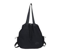 Zaino da donna a tracolla con coulisse convertibile multi tasca, Nero , S | Borsa leggera in nylon lavato, grande capacità, per escursioni, viaggi, lavoro e attività quotidiane all'aperto