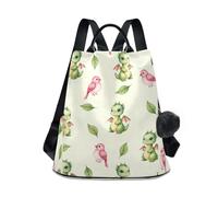 Zaino da donna alla moda con grazioso motivo acquerello, draghi e uccelli, con cerniera antifurto, poliestere resistente all'acqua, tasche multiple