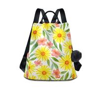 Zaino da donna alla moda con margherite arancioni gialle brillanti e bianche, per lo shopping da viaggio, con cerniera antifurto, tasche multiple, elegante