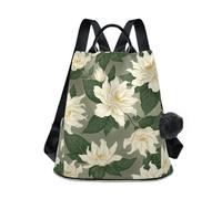 Zaino da donna con fiori chiari, motivo floreale, alla moda, per viaggi e shopping, con cerniera posteriore antifurto e ciondolo con pompon