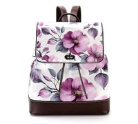 Zaino da donna con motivo floreale con rose selvatiche ad acquerello, per computer portatile, in pelle PU, alla moda, da viaggio, Multicolore 01, 27x12.3x32cm
