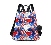 Zaino da donna con palloncini a forma di cuore, stile patriottico, design antifurto, tasche multiple, poliestere leggero