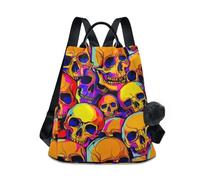 Zaino da donna con scheletro umano colorato astratto, borsa a tracolla alla moda con chiusura a zip posteriore, tasche laterali, ciondolo in peluche