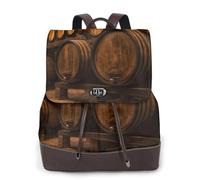Zaino da donna con stampa contenitore di quercia vino impermeabile antifurto leggero PU moda pelle nylon borsa a tracolla scuola zaino da viaggio, Nero , Taglia unica