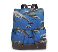 Zaino da donna con stampa di balena assassina, impermeabile, antifurto, leggero, in pelle PU, alla moda, in nylon, borsa a tracolla per scuola e viaggio, Nero , Taglia unica