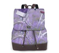 Zaino da donna con stampa di campo di lavanda, impermeabile, antifurto, leggero, in pelle PU, alla moda, in nylon, borsa a tracolla per scuola e viaggio, Nero , Taglia unica